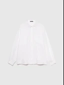 %100 Keten Düğmeli Göğüs Cepli Uzun Kollu Gömlek Kadın Beyaz Gömlek - 325P5BMLLQ06S thumbnail 6