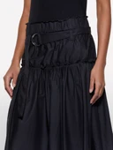 %100 Pamuk Beli Lastikli Kemerli Pileli Uzun Etek Kadın Siyah Etek - 325P4XUCL002Q thumbnail 2