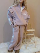 KIZ ÇOCUK DİK FERMUARLI 3 İPLİK GENİŞ PAÇA EŞOFMAN TAKIMI thumbnail 5