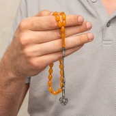 Gümüş Turuncu Kazaz Püsküllü Sıkma Kehribar Tesbih thumbnail 2