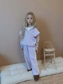 KIZ ÇOCUK DİK FERMUARLI 3 İPLİK GENİŞ PAÇA EŞOFMAN TAKIMI thumbnail 3