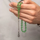 Gümüş Top Kazaz Püsküllü Yeşil Sıkma Kehribar Tesbih thumbnail 2
