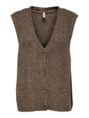 ONLJANE SL V-NECK BUTTON VEST KNT Kadın Kahverengi Yelek - 4815340 thumbnail 6