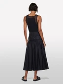 %100 Pamuk Beli Lastikli Kemerli Pileli Uzun Etek Kadın Siyah Etek - 325P4XUCL002Q thumbnail 3