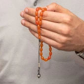 Gümüş Kazaz Püsküllü Sıkma Kehribar Tesbih thumbnail 4