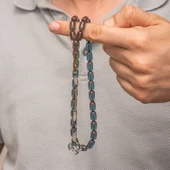 Gümüş Kazaz Püsküllü Kapsül Kesim Mavi Sıkma Kehribar Tesbih thumbnail 3