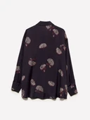 %100 Viskoz Tamamı Desenli Asimetrik Oversize Saten Gömlek Kadın Siyah Gömlek - 325A5IBNLQ07F thumbnail 5