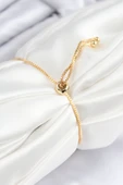 Pirinç Zirkon Taşlı Zincir Model Gold Renk Asansörlü Kadın Bileklik - TJ-BB7735 thumbnail 2
