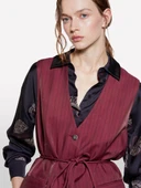 %100 Viskoz Tamamı Desenli Asimetrik Oversize Saten Gömlek Kadın Siyah Gömlek - 325A5IBNLQ07F thumbnail 4