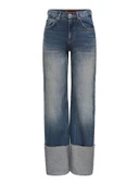 Only   ONLBAKERLOO HW WIDE FOLD-UP RED DNM DOT Kadın Mavi Jean - 15360793 thumbnail 2