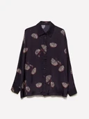 %100 Viskoz Tamamı Desenli Asimetrik Oversize Saten Gömlek Kadın Siyah Gömlek - 325A5IBNLQ07F thumbnail 2