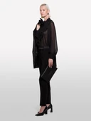 Çiçek Detaylı Önü Fırfırlı Balon Kol Şifon Gömlek Kadın Siyah Gömlek - 324A5W9ELQ081 thumbnail 1