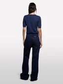 Sisley   Pamuk ve Yün Karışımlı Ribana Yaka Kısa Kollu Kazak Kadın Soluk Lacivert Kazak - 325A1SBXM106L thumbnail 3