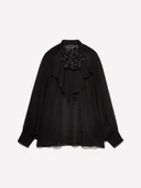 Çiçek Detaylı Önü Fırfırlı Balon Kol Şifon Gömlek Kadın Siyah Gömlek - 324A5W9ELQ081 thumbnail 6