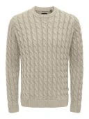 ONSKICKER LIFE REG 3 CABLE CREW KNIT Erkek Gri Kazak - 22026504 thumbnail 3