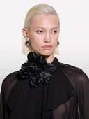 Çiçek Detaylı Önü Fırfırlı Balon Kol Şifon Gömlek Kadın Siyah Gömlek - 324A5W9ELQ081 thumbnail 4