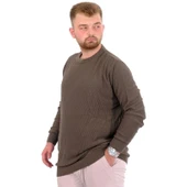 Büyük Beden Erkek Bisiklet Yaka Triko Kazak 24208 Haki thumbnail 3