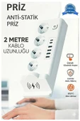 Akım Korumalı Priz Ve Masaüstü Şarj İstasyonu Kablosuz 4 Priz ,4 Usb, 2 Type-c Girişli 2 Metre thumbnail 1