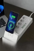 Akım Korumalı Priz Ve Masaüstü Şarj İstasyonu Kablosuz 4 Priz ,4 Usb, 2 Type-c Girişli 2 Metre thumbnail 2