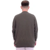 Büyük Beden Erkek Bisiklet Yaka Triko Kazak 24208 Haki thumbnail 4