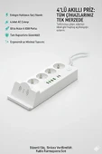 Akım Korumalı Priz Ve Masaüstü Şarj İstasyonu Kablosuz 4 Priz ,4 Usb, 2 Type-c Girişli 2 Metre thumbnail 3