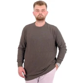 Büyük Beden Erkek Bisiklet Yaka Triko Kazak 24208 Haki thumbnail 1