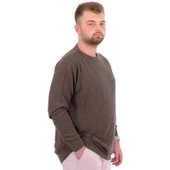 Büyük Beden Erkek Bisiklet Yaka Triko Kazak 24208 Haki thumbnail 2