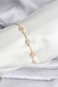 Renkli Yıldız Model Zirkon Taşlı Gold Renk Pirinç Su Yolu Kadın Bileklik - TJ-BB8100 thumbnail 1