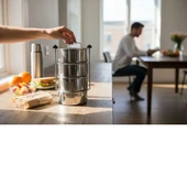 Büyük 10 kişilik paslanmaz sefer tası 5 no 4 lü 38X21,5 cm yemek taşıma kabı thumbnail 4