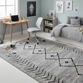 Gri Siyah İskandinav Boho tarzı Halı Dijital Baskılı Kaymaz Tabanlı Yıkanabilir Leke Tutmaz Antibakteriyel thumbnail 3