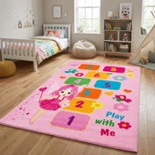Pembe Çocuk Oyun Halısı Seksek Dijital Baskılı Kaymaz Yıkanabilir Leke Tutmaz Antibakteriyel Halı thumbnail 1