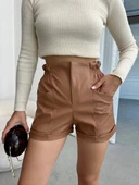 Beli Lastikli Deri Şort Kahve H24605 thumbnail 4