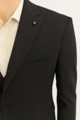 Erkek 3 Parça Battal Beden Takım Elbise | Çift Yırtmaçlı | Siyah – Lacivert Klasik Kesim thumbnail 10