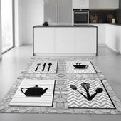 Gri Siyah Dijital Baskılı Kaymaz Tabanlı Yıkanabilir Leke Tutmaz Antibakteriyel Mutfak Halısı thumbnail 2