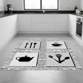 Gri Siyah Dijital Baskılı Kaymaz Tabanlı Yıkanabilir Leke Tutmaz Antibakteriyel Mutfak Halısı thumbnail 1