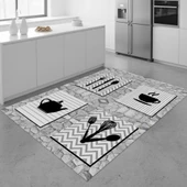 Gri Siyah Dijital Baskılı Kaymaz Tabanlı Yıkanabilir Leke Tutmaz Antibakteriyel Mutfak Halısı thumbnail 3