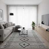 Gri Siyah İskandinav Boho tarzı Halı Dijital Baskılı Kaymaz Tabanlı Yıkanabilir Leke Tutmaz Antibakteriyel thumbnail 2