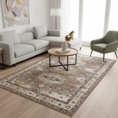 Kahve Otantik Halı Dijital Baskılı, Kaymaz Tabanlı, Yıkanabilir Leke Tutmaz Antibakteriyel thumbnail 3