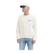 Jjmakoto Erkek Sweat Crew Neck Erkek Sweat 12278601 Print:Small Print/Antique White thumbnail 2