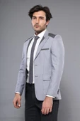 Çift Düğmeli Cepli Sivri Yaka Açık Gri Erkek Ceket - Wessi thumbnail 3