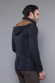 3 Cepli Kapüşonlu Fermuarlı Yün Lacivert Kısa Kaban - Wessi thumbnail 4