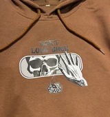 3 İplik Şardonlu Hoodie Sweatshirt - Don't Look Back Brown thumbnail 3