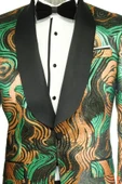 Altın - Yeşil Sarmal Desenli Siyah Erkek Smokin Ceket - Wessi thumbnail 2