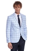 Kare Desenli Slim Fit Açık Mavi Erkek Ceket - Wessi thumbnail 5