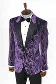 Altın Desenli Mor Erkek Balo Ceket - Wessi thumbnail 5
