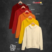 5'li Kışlık Unisex Kapşonlu Sweatshirt Seti (Bordo, Kırmızı, Turuncu, Sarı, Krem) thumbnail 1