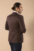 Çift Düğmeli Mono Yaka Omuz Detay Kahverengi Ceket - Wessi thumbnail 4