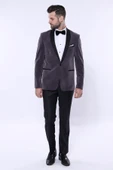 Düz Kadife Tek Düğmeli Koyu Gri Erkek Ceket | Wessi thumbnail 5
