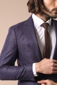 Kruvaze Ekose Desenli Mor Erkek Ceket  - Wessi thumbnail 2