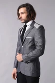 2 Düğmeli Cepli Sivri Yaka Gri Ceket - Wessi thumbnail 1
